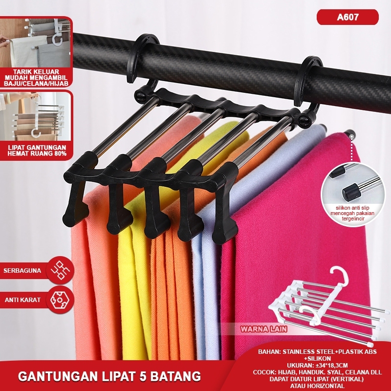 Gantungan Baju Lipat Multifungsi 360°/Hanger Besi Lapis Plastik/Gantungan Jemuran dengan Jepitan