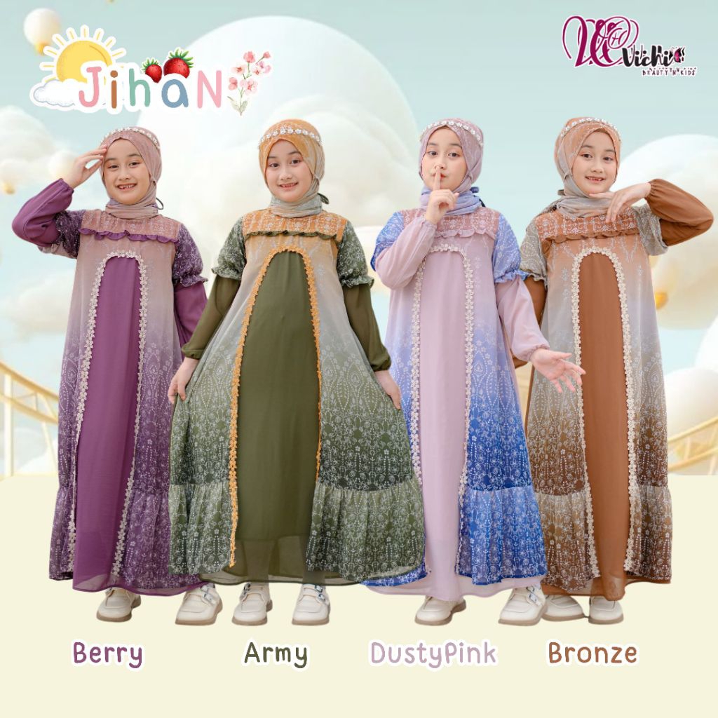 Gamis Anak perempuan set hijab Alexa Jihan dan Amora  Ori Vichi Muslimah