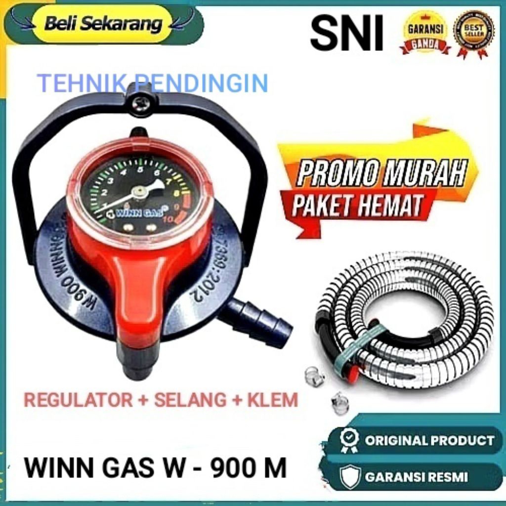 PAKET SNI  REGULATOR WIN GAS W 900 M / W900NM/ W- 900 M+ SELANG GAS FLEKSIBEL ANTI TIKUS / ANTI BOCO