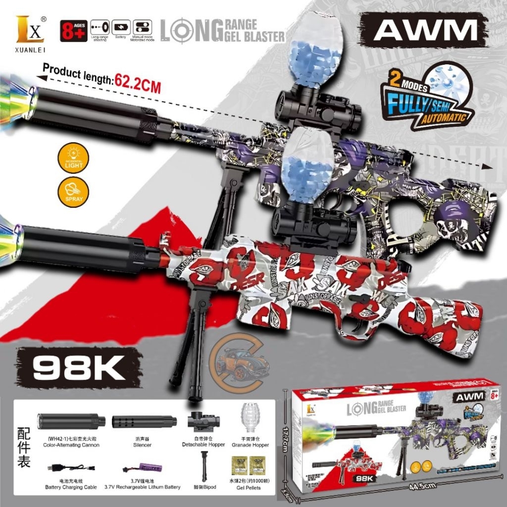 Mainan anak WH80-4,WH42-1 Long Range Gel Blaster Light and Spray Mainan tembakan AWM,98KFully / Semi