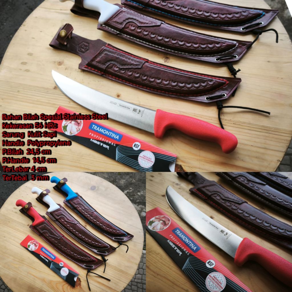 pisau daging tramontina original brazil sarung kulit premiun