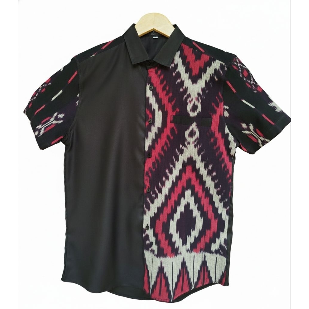 KEMEJA TENUN PRIA CASUAL LENGAN PENDEK KOMBINASI KATUN TOYOBO TERBARU-HEM TENUN TROSO JEPARA