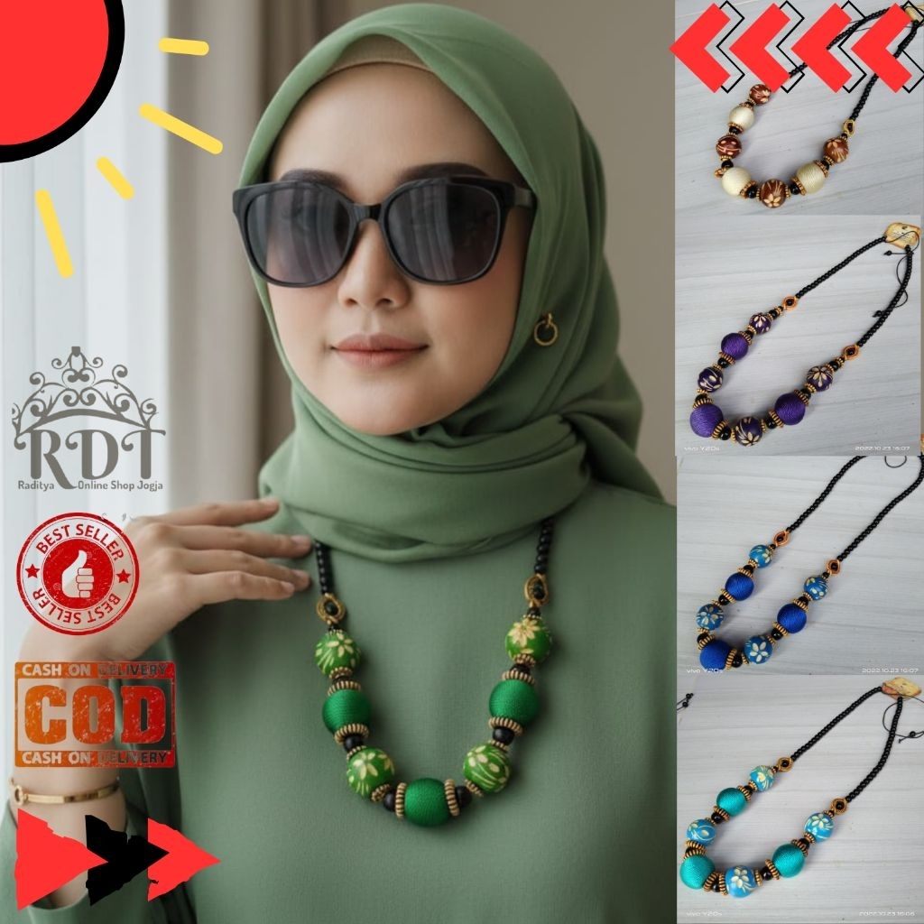 Kalung etnik khas Jogja full manik motif batik kayu kalung cewek kalung hijab accesories hijab