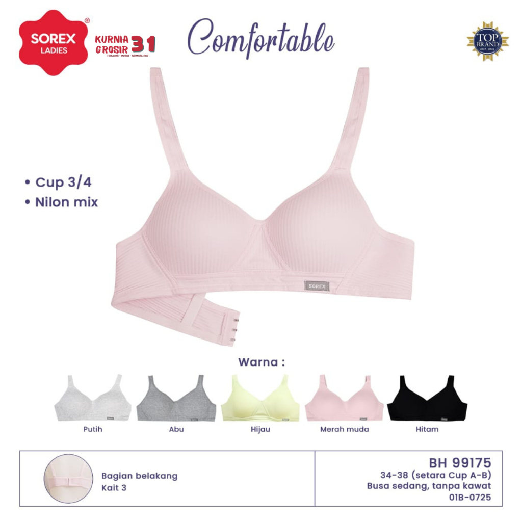 BH SOREX 99175 Tanpa Kawat Busa Tipis / Pakaian Dalam Wanita Motif Salur GROSIR