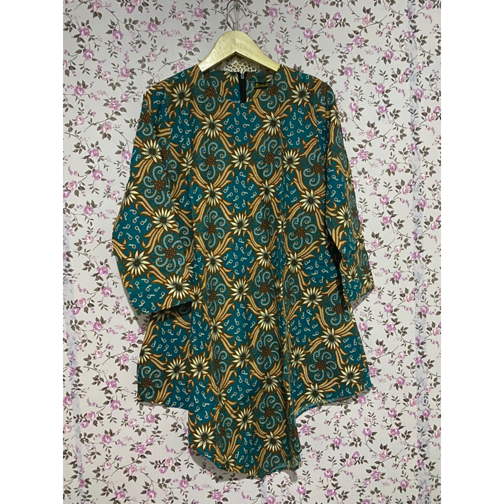 PRELOV BY GEMBUL TUNIK MOTIF BATIK WARNA HIJAU TOSCA TUNIK WANITA OOTD HIJAB TUNIK KERJA