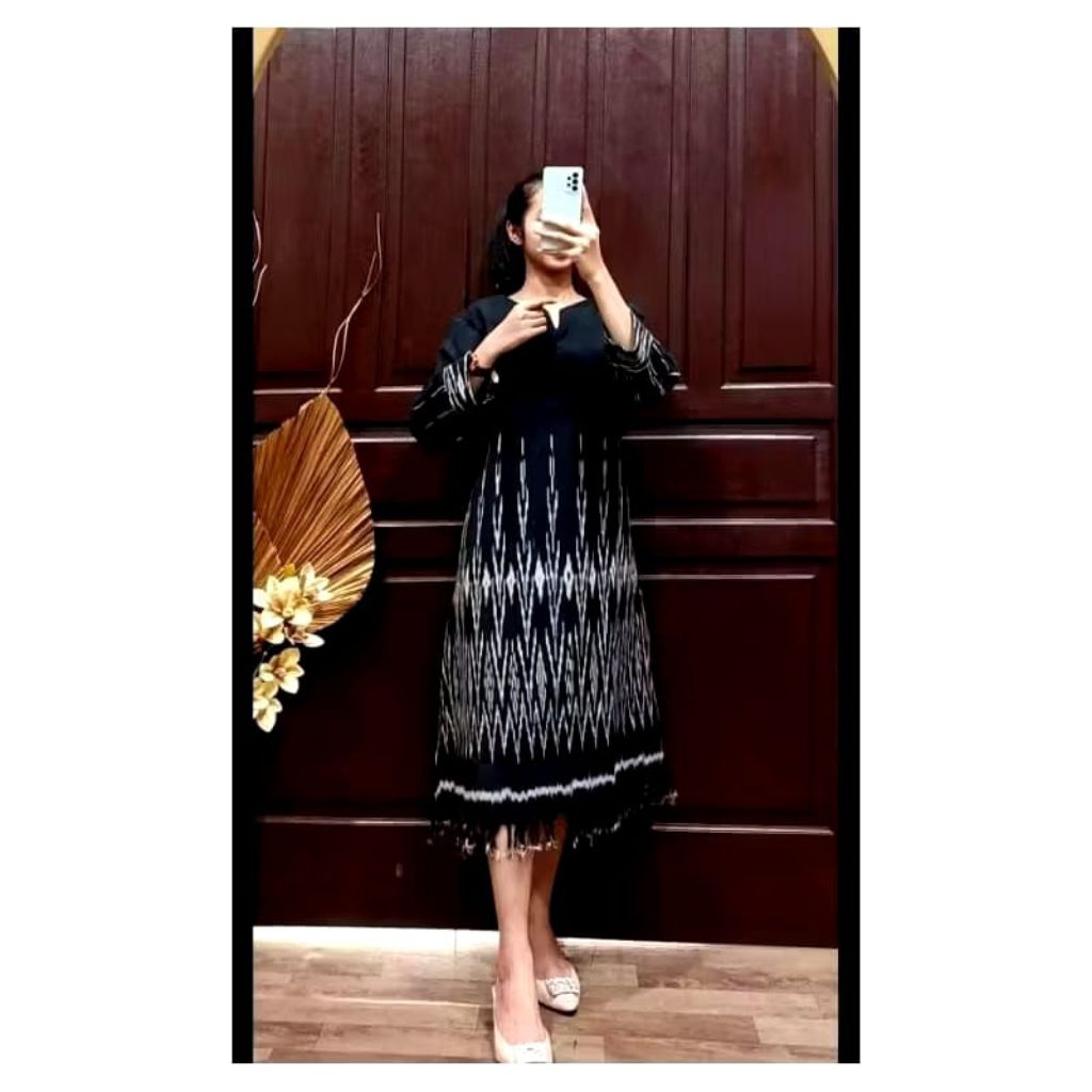 Dress tenun rumbai rok kerja tenun etnik