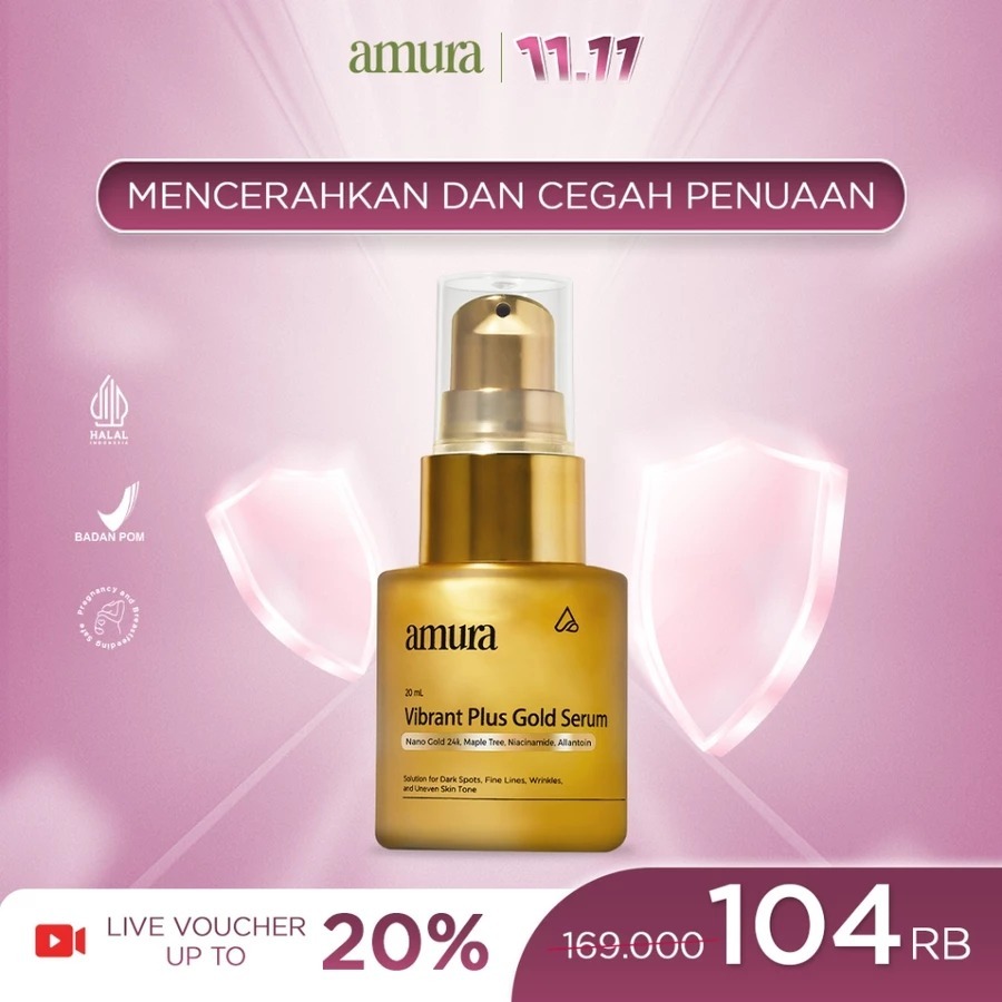 Amura Vibrant Plus Gold Serum 20ml Anti-Aging || Amura Gold Serum 20ml Niacinamide Brightening