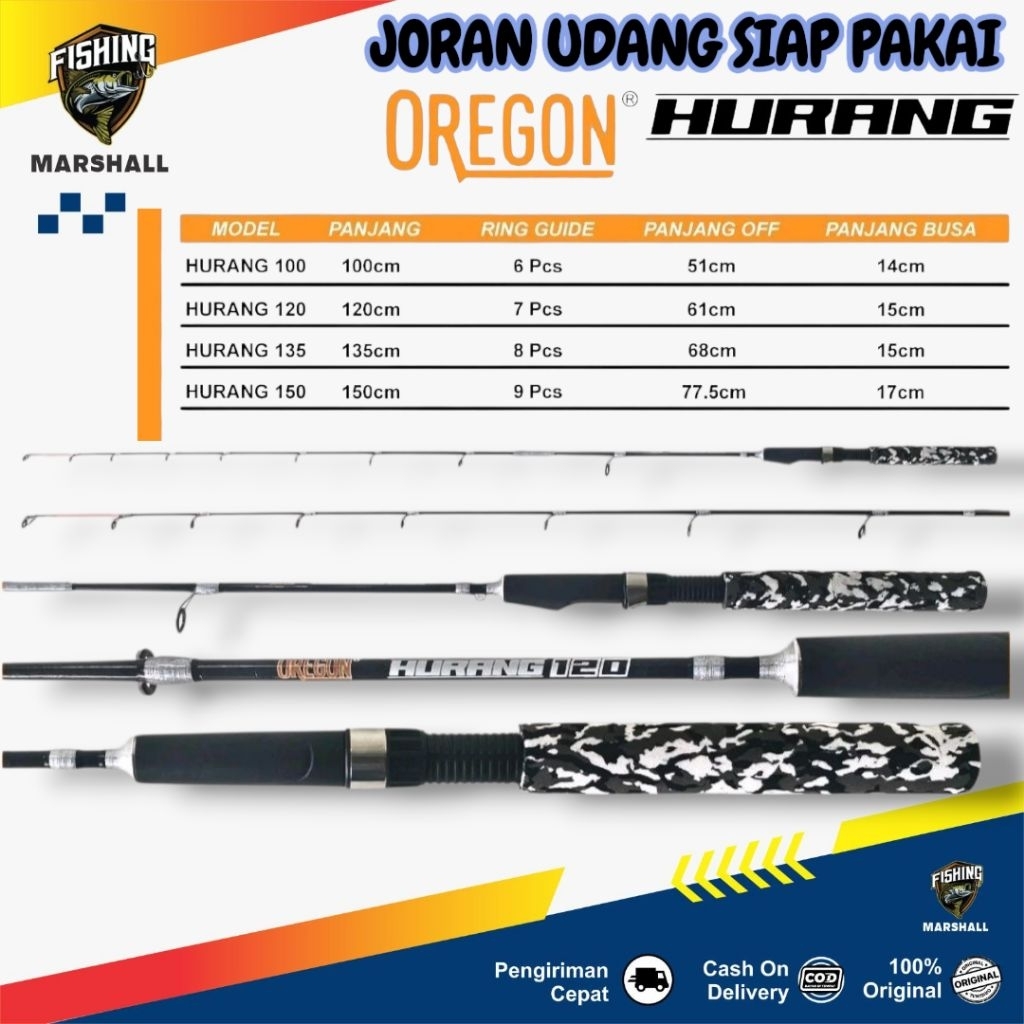 Joran Pancing Oregon Hurang Joran Udang Lentur Sambung 2 100Cm-150Cm