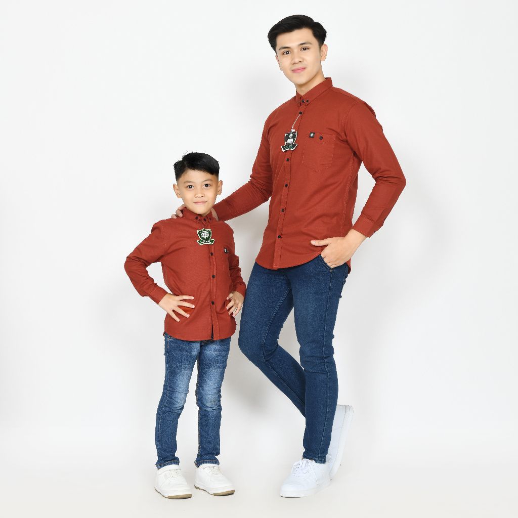 ( HARGA SATUAN ) Kemeja Polos Couple Ayah Dan Anak Lengan Panjang Warna TERACOTA Bahan Katun Cigaret