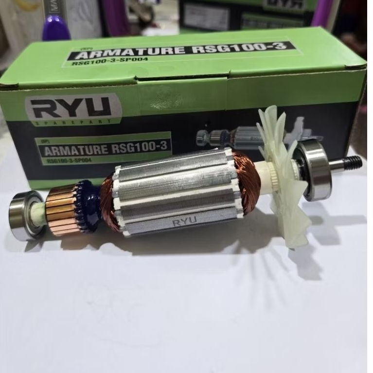 ARMATURE RYU RSG100-3 ORIGINAL ANGKER ROTOR DINAMO MESIN GERINDA RYU RSG 100-3 RYU RSG100 3 ASLI