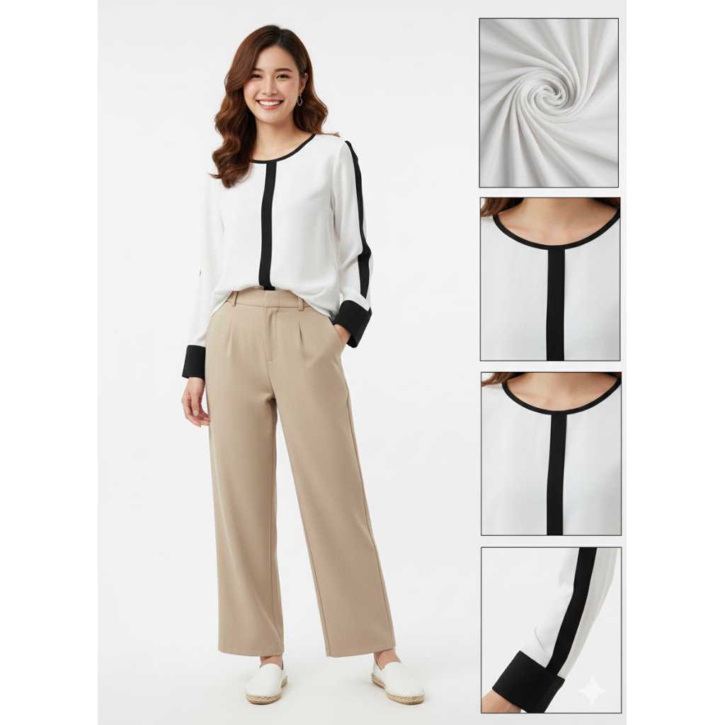 Blouse One striped Max Atasan blus putih branded wanita