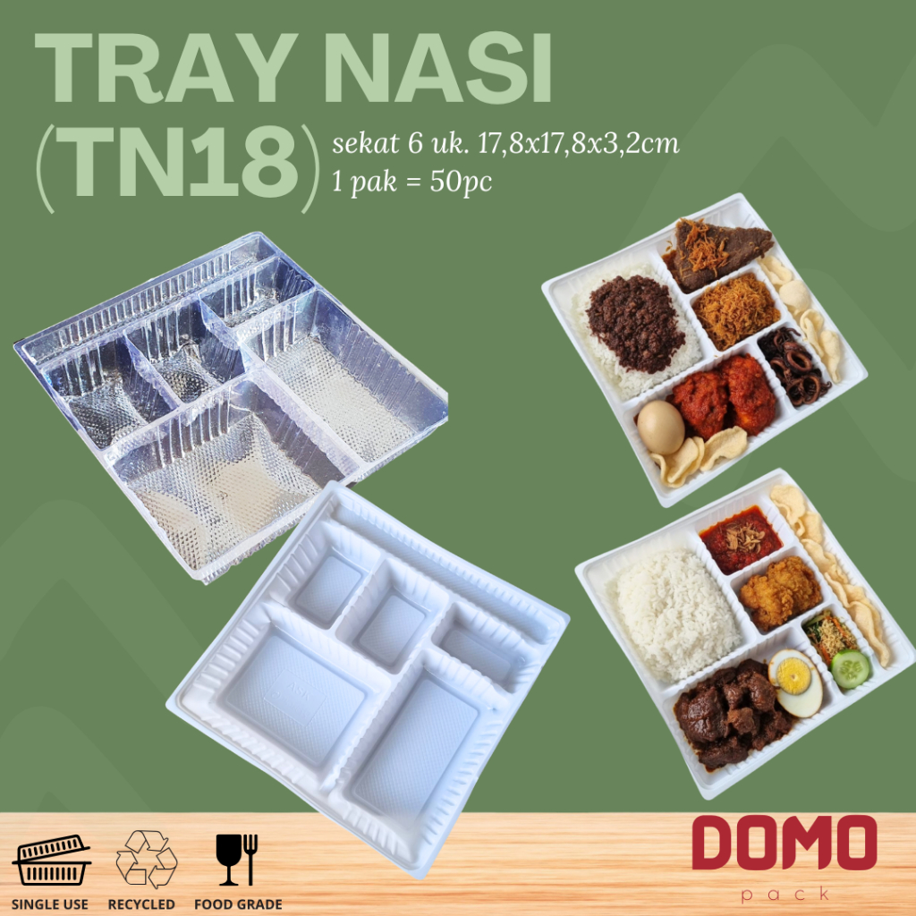 Mika Kotak Nasi / Mika Tray Nasi Kotak ukuran 18x18 Premium (50pc) sekat 6 Catering