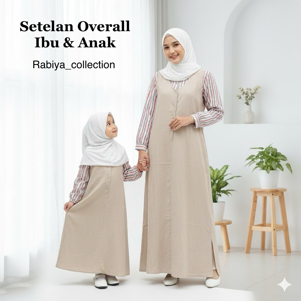 Setelan Overall Anak dan Ibu Baju Gamis Anak wanita  Fashion Muslim Lengan Panjang Syar'i Katun