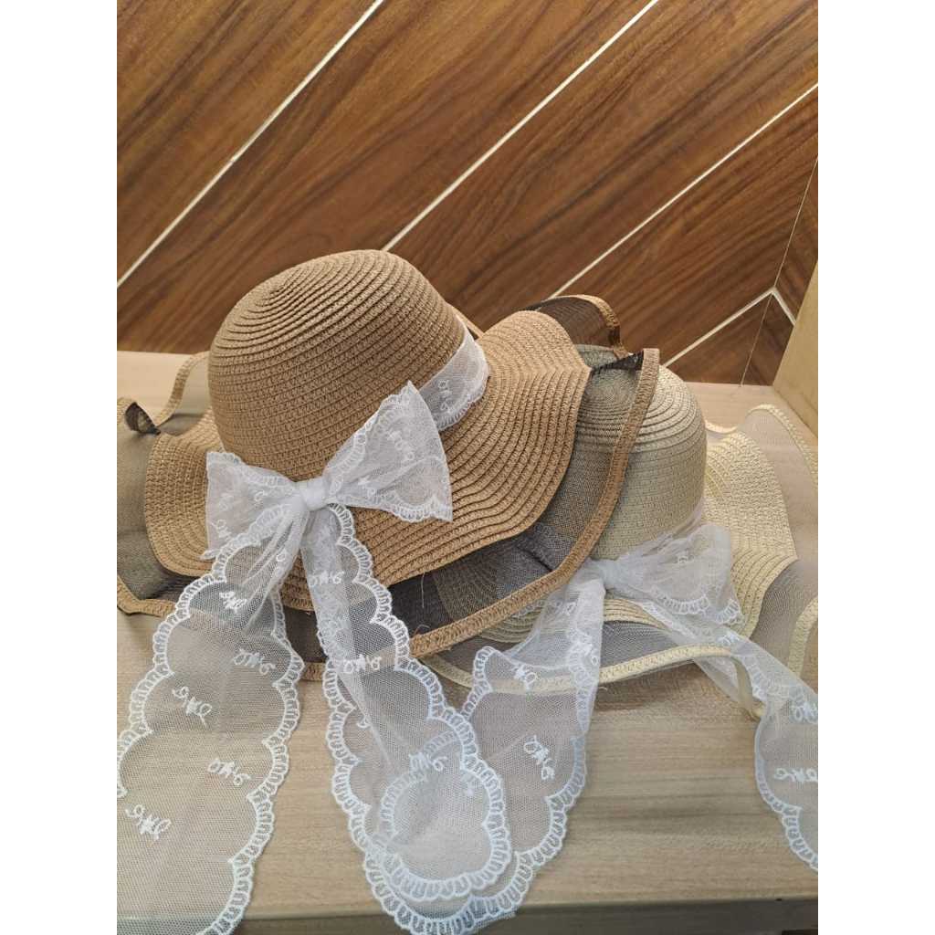 TOPI PANTAI GELOMBANG JARING RENDA PUTIH