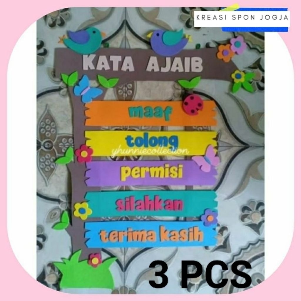 ( 3 pcs lebih murah Promo Termurahhh ) Hiasan Dinding kelas 5 kata ajaib/ Dekorasi Kelas Bahan Spon 