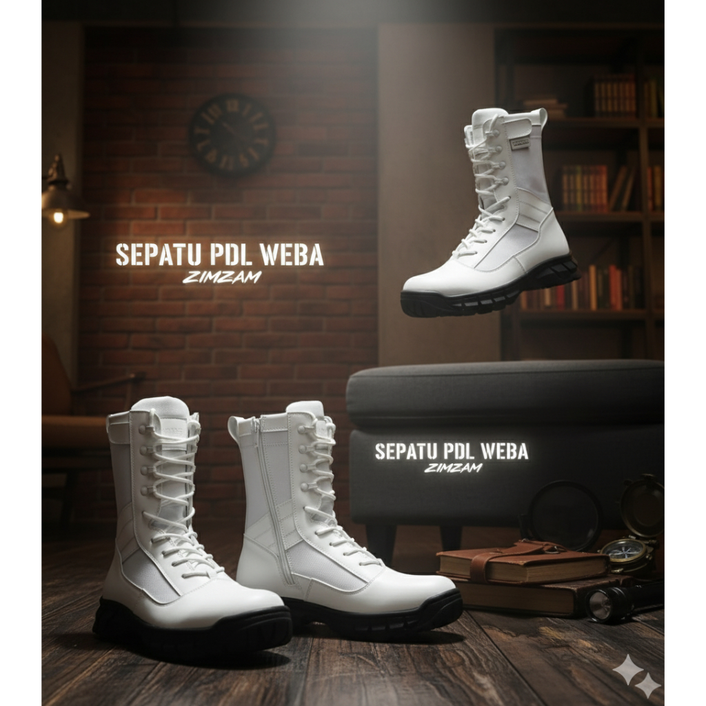 SEPATU PDL WEBA PROVOST HITAM PUTIH BOOTS SAFETY TNI POLRI SATPAM SECCURITY