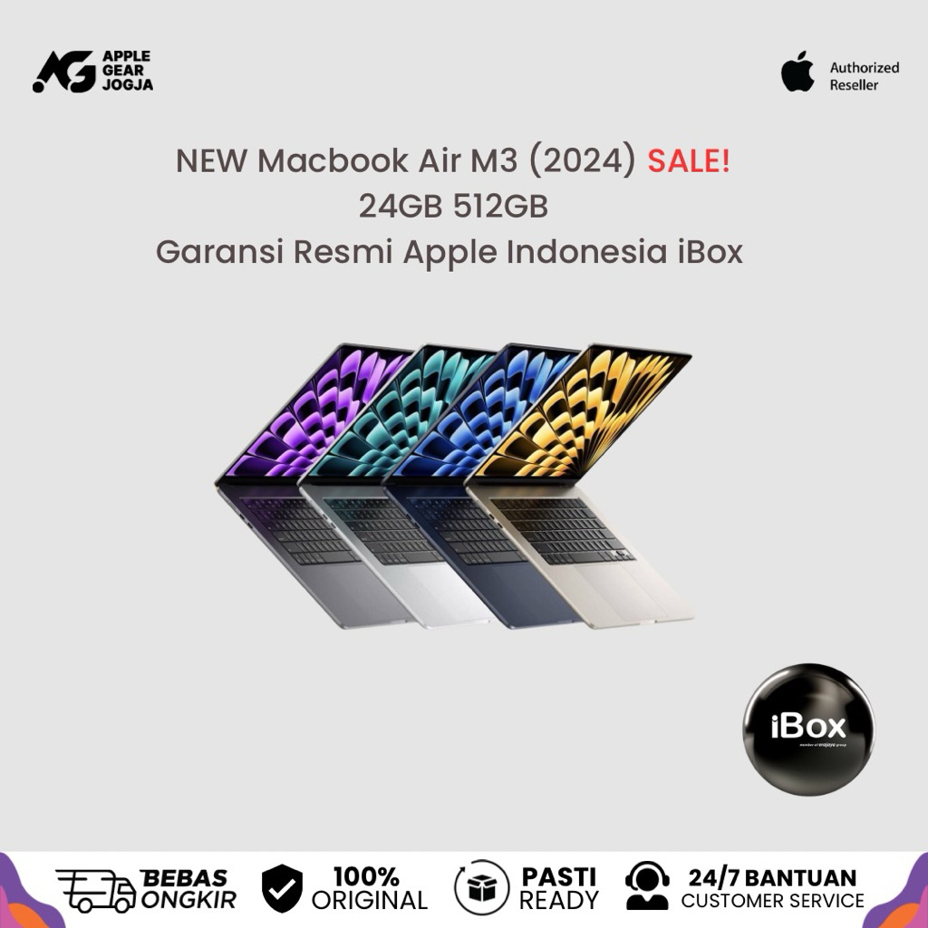 (iBox) New Macbook Air M3 2024 13" Inch 24/512GB Garansi Resmi Apple Indonesia