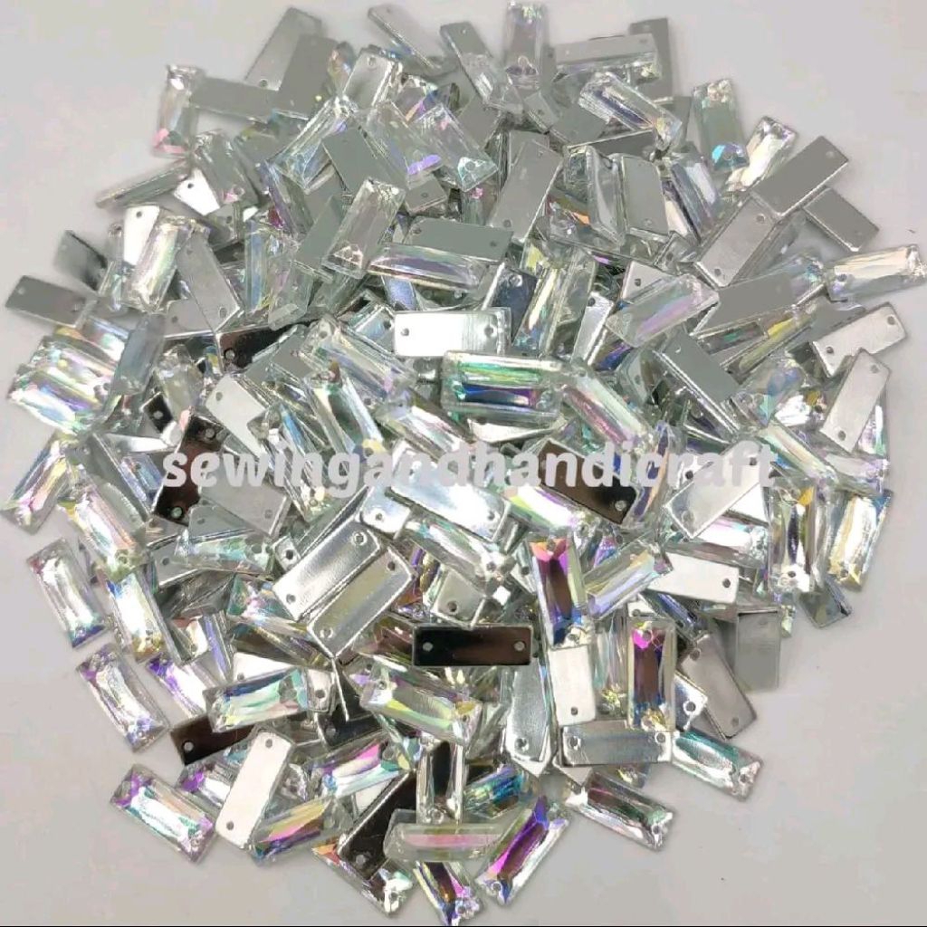 Batu Persegi Panjang 6x15mm Warna Pelangi/Mote Persegi/Payet Persegi Panjang