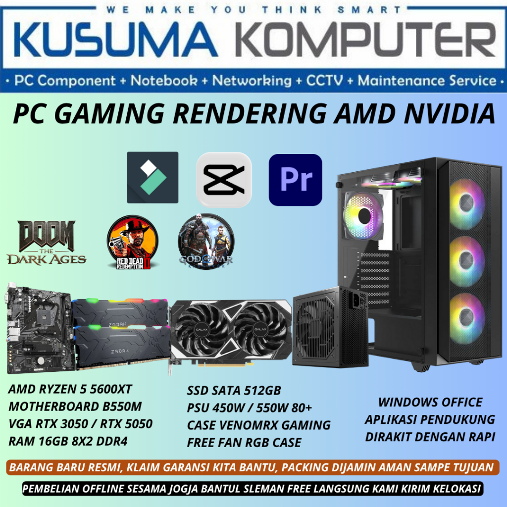 PC Komputer Gaming AMD Ryzen 5600XT VGA RTX 5050 SSD 512GB