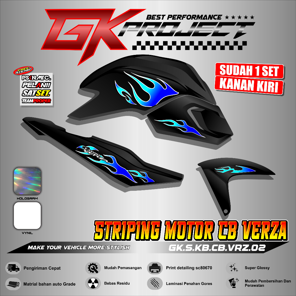STRIPING CB VERZA 150 VARIASI | DECAL STRIPING VARIASI HOLOGRAM TRANSPARAN HONDA CB VERZA 150 GK 02