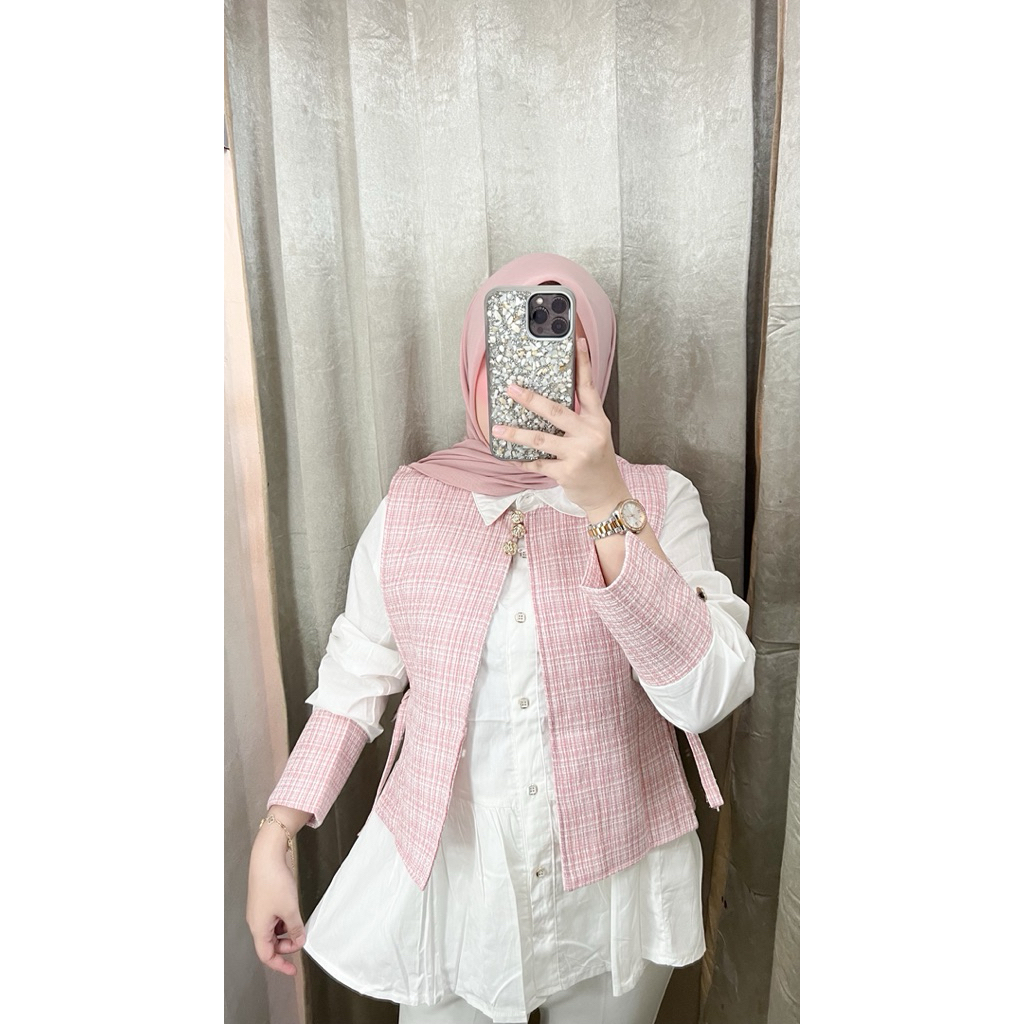 Kemeja Poplin Mix Vest Tartan Kotak-Kotak Vest