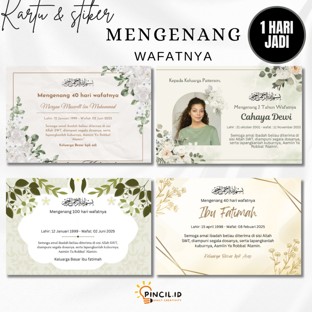 KARTU TAHLIL 40 HARI, STIKER TAHLIL 100 HARI, MENGENANG WAFATNYA, KARTU BESEK TAHLILAN CUSTOM