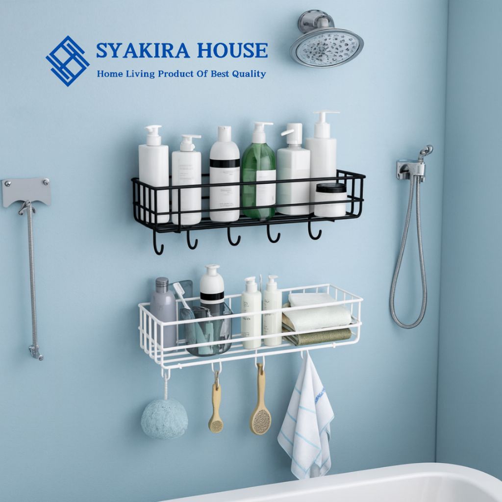 Rak Keranjang Gantung Tempel Dinding Kamar Mandi Wadah Tempat Sabun Rak Keranjang Jaring Besi Perseg