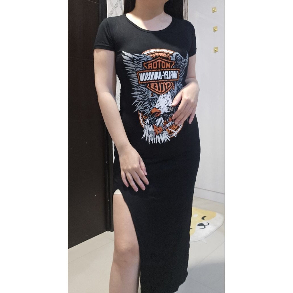 Preloved_Long dress belahan_harley davidson