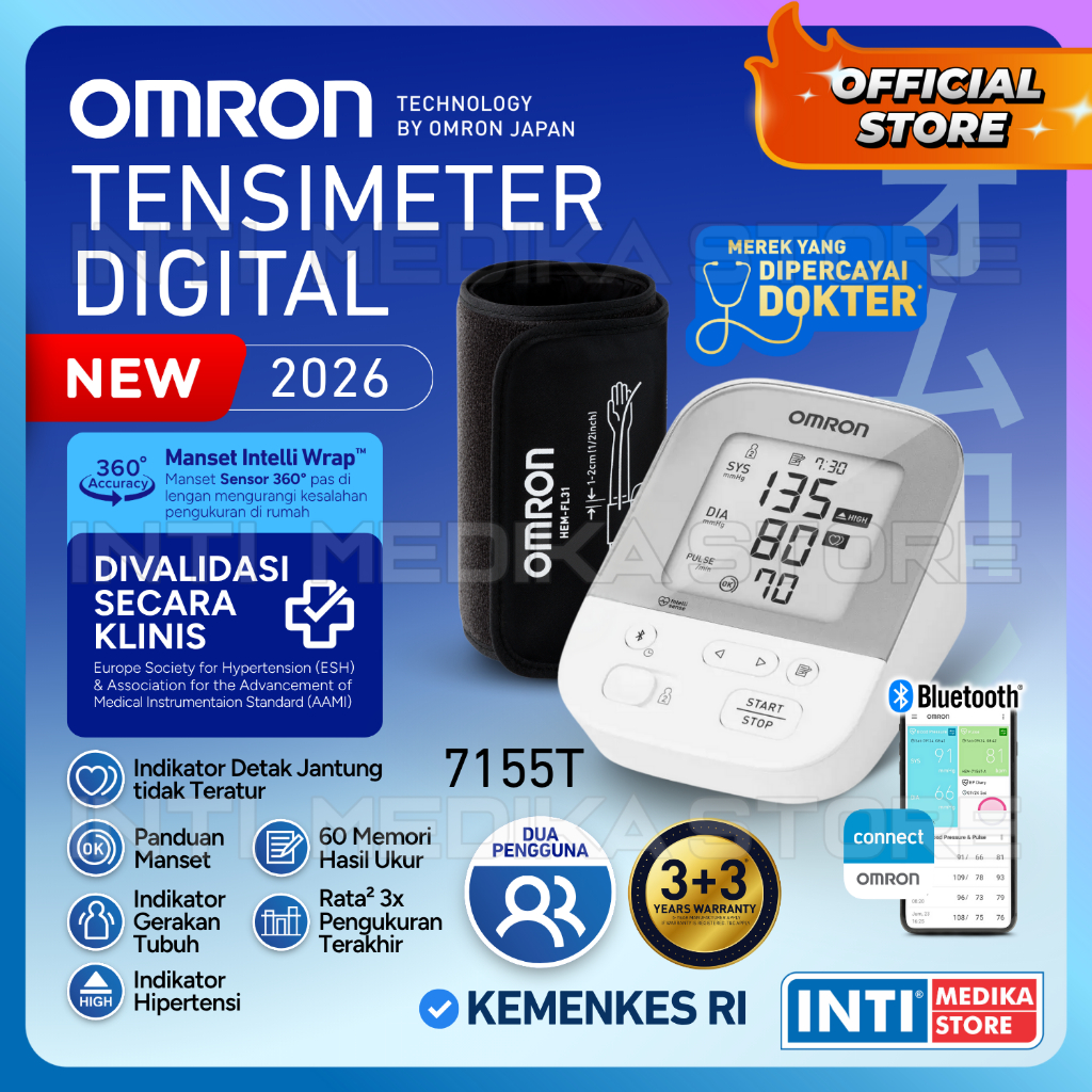OMRON - Tensimeter Digital HEM 7155T DUAL USER + IntelliWrap 360 | Tensi Digital Connect Bluetooth 7