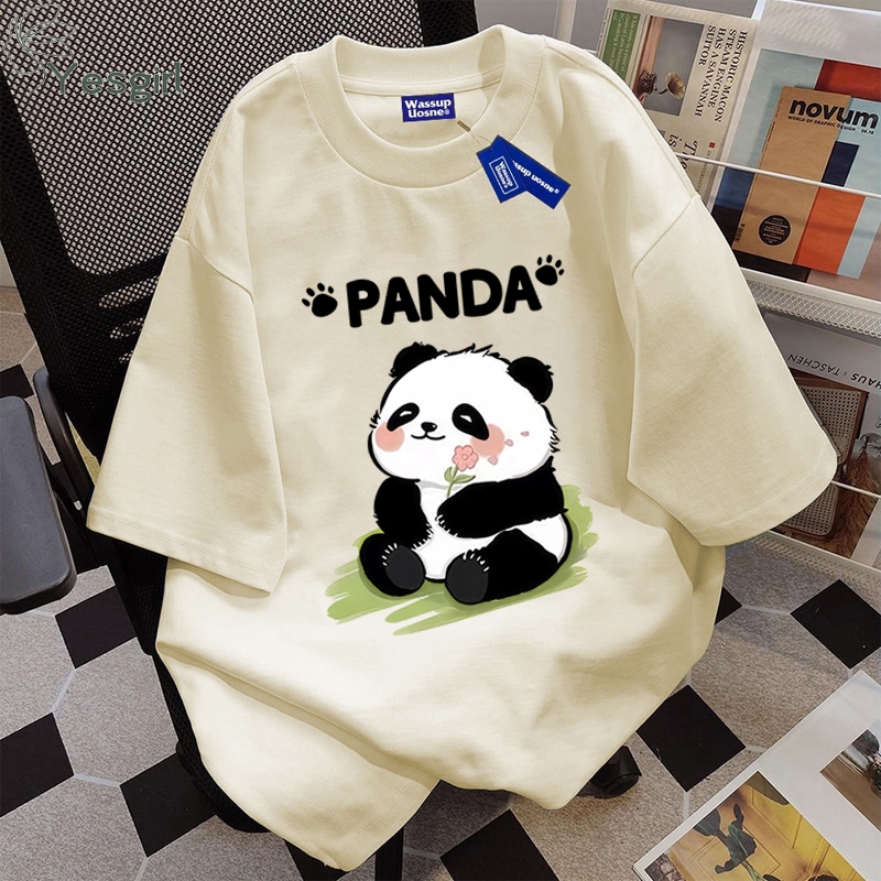 [COD] Yesgirl Korea style “Kartun Panda” print kaos kasual longgar| Kaos Oversize Wanita | Fashion k