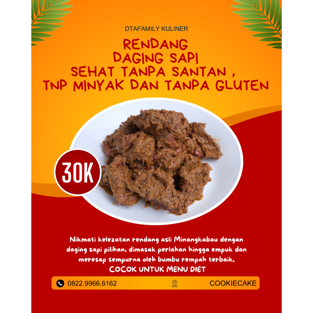 DTA Daging Rendang Sapi/Rendang bebas santan/Rendang sapi /Rendang free Gluten/Rendang diet/Makanan 
