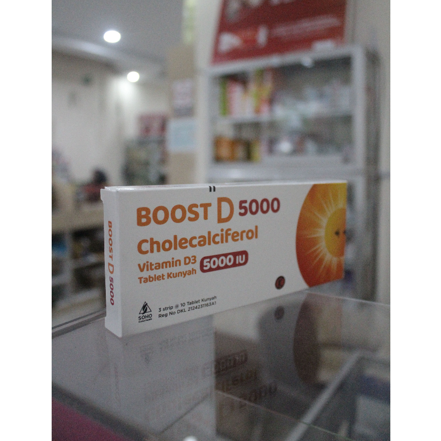 BOOST D 5000 IU CHOLECALCIFEROL VITAMIN D3 TABLET KUNYAH HARGA PER STRIP 10 TABLET