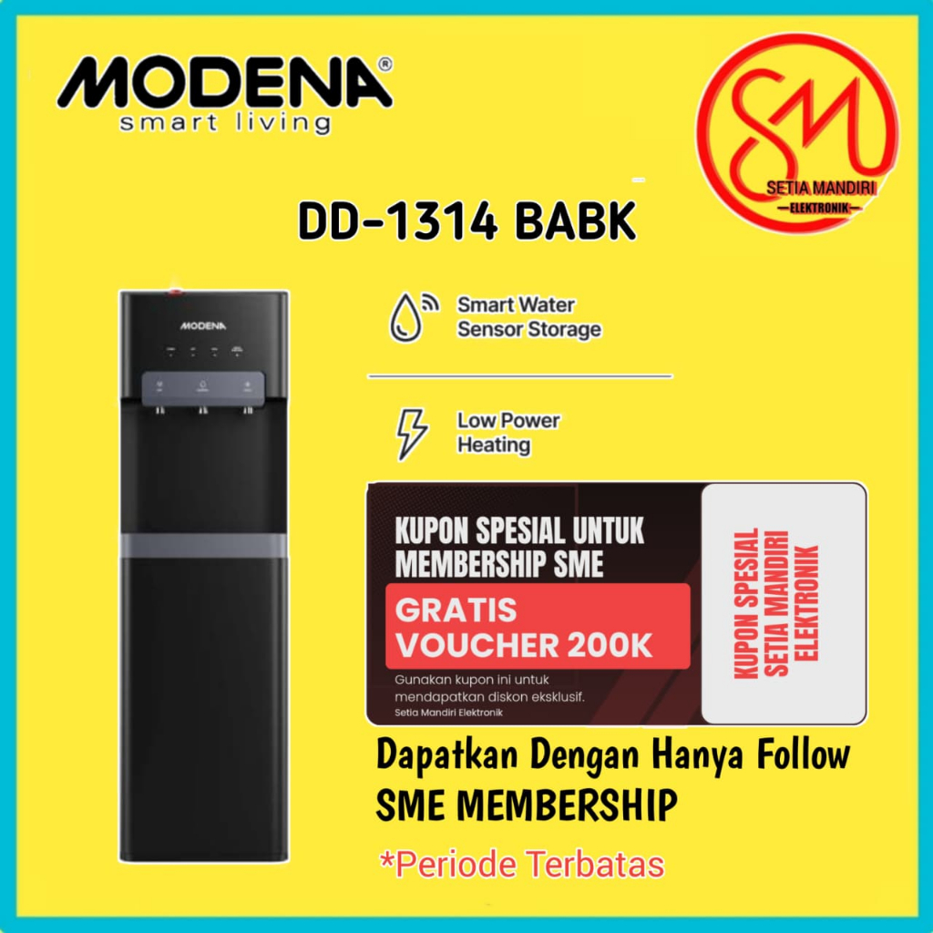 MODENA DD1314BABK Dispenser Air Galon Bawah Bottom Loading Panas, Dingin, & Normal DD 1314 BABK SMEC