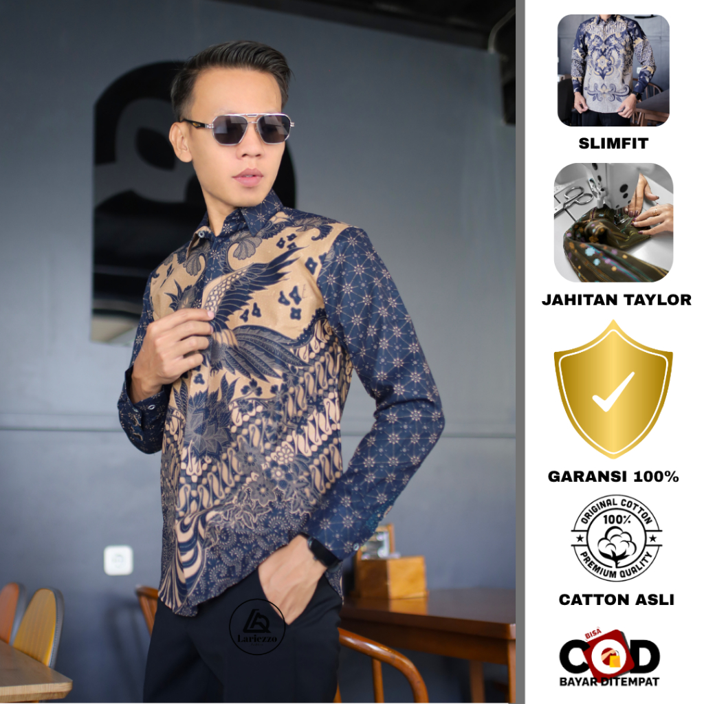 Batik Baju Cowok Kemeja pria lengan panjang Slim Fit Bahan Katun Premium Size S-XXXL