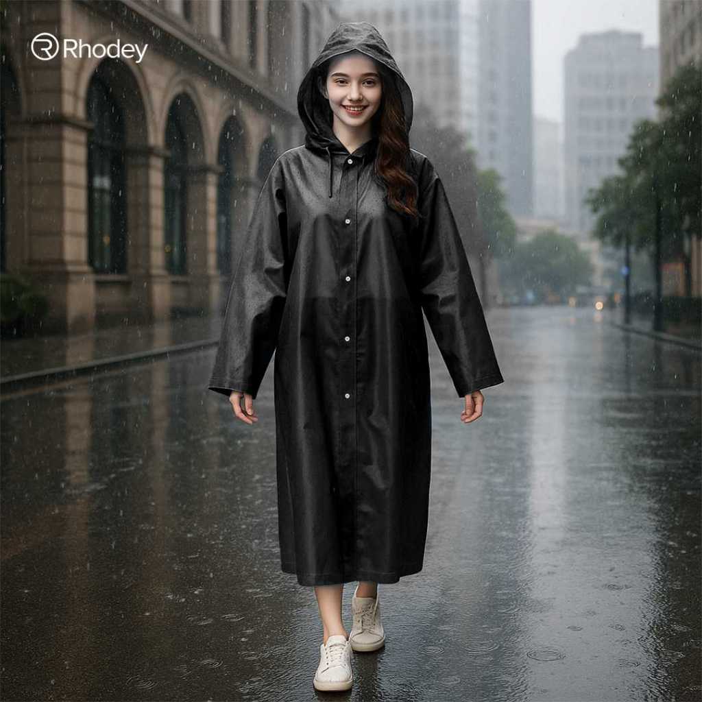 Jas Hujan Jubah Rok Poncho Dewasa Ringan Lentur Dengan Topi Jas Hujan Ev4
