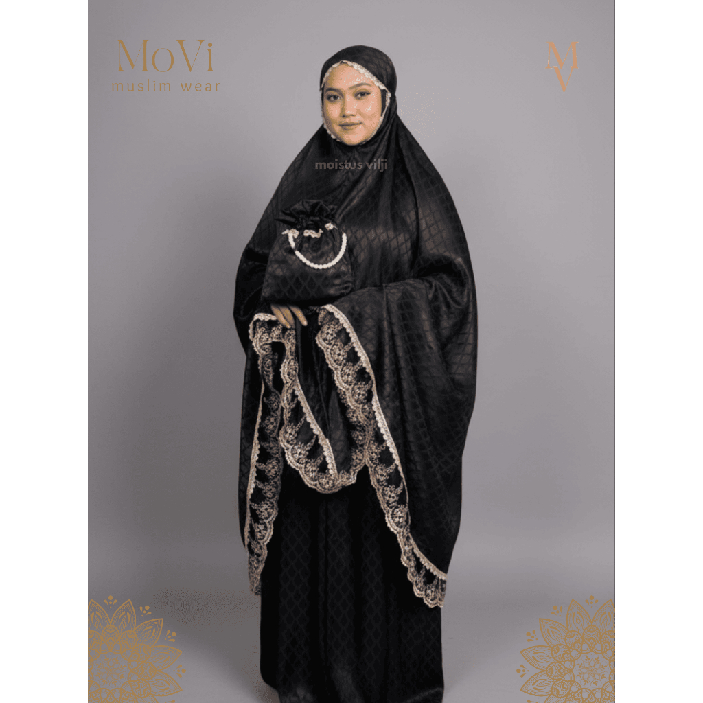 moistusvilji - MoVi Mukena Armany Jacquard Noir Gold Series Hitam Luxury Desain Elegan Kualitas Terb