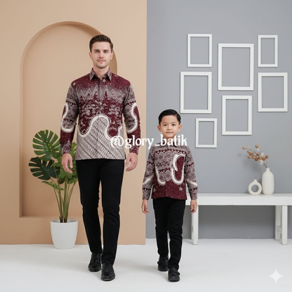 Batik Couple Ayah Anak Katun Premium | Batik Katun Solo 40s Furing | Seragam Batik Bapak Anak | Keme
