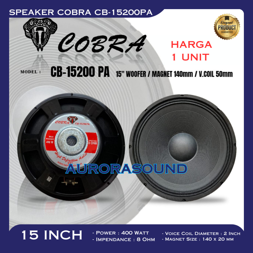 SPEAKER COBRA CB 15200PA SPEAKER 15 INCH KOMPONEN CB 15200 PA FULL RANGE ORIGINAL