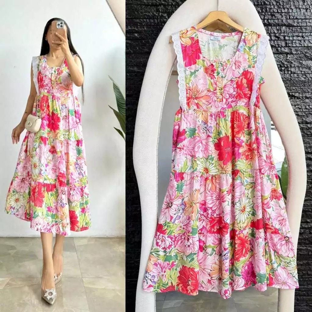 DIANA ZILVIA - DRESS RENDA RAYON LD 110CM BUSUI FRIENDLY // MIDI DRESS RAYON MOTIF TERBARU // DASTER