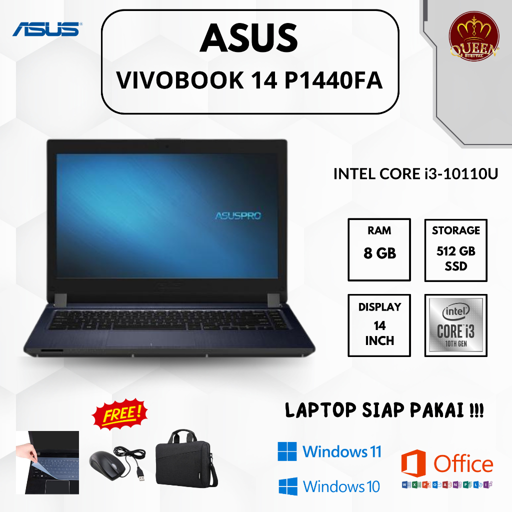 ASUS VIVOBOOK 14 P1440FA | INTEL CORE i3-10110U | 8GB RAM | SSD 512GB | 14 INCH