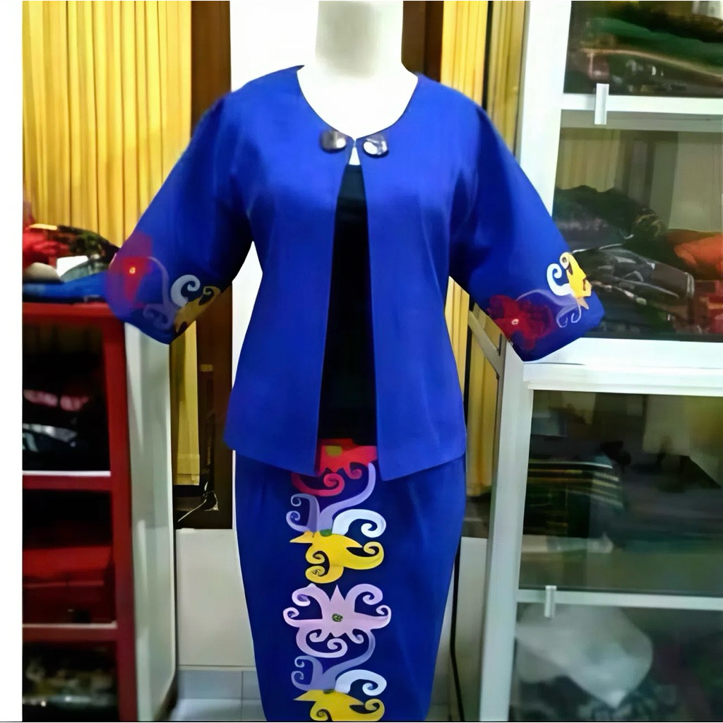 Baju Stelan Tenun Motif Cumi Bordir Kalimantan