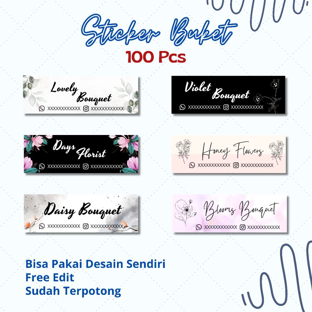 (100 pcs free 5pcs) Sticker Label Buket Custom Sticker Bouquet Label Sticker Bouquet Bunga
