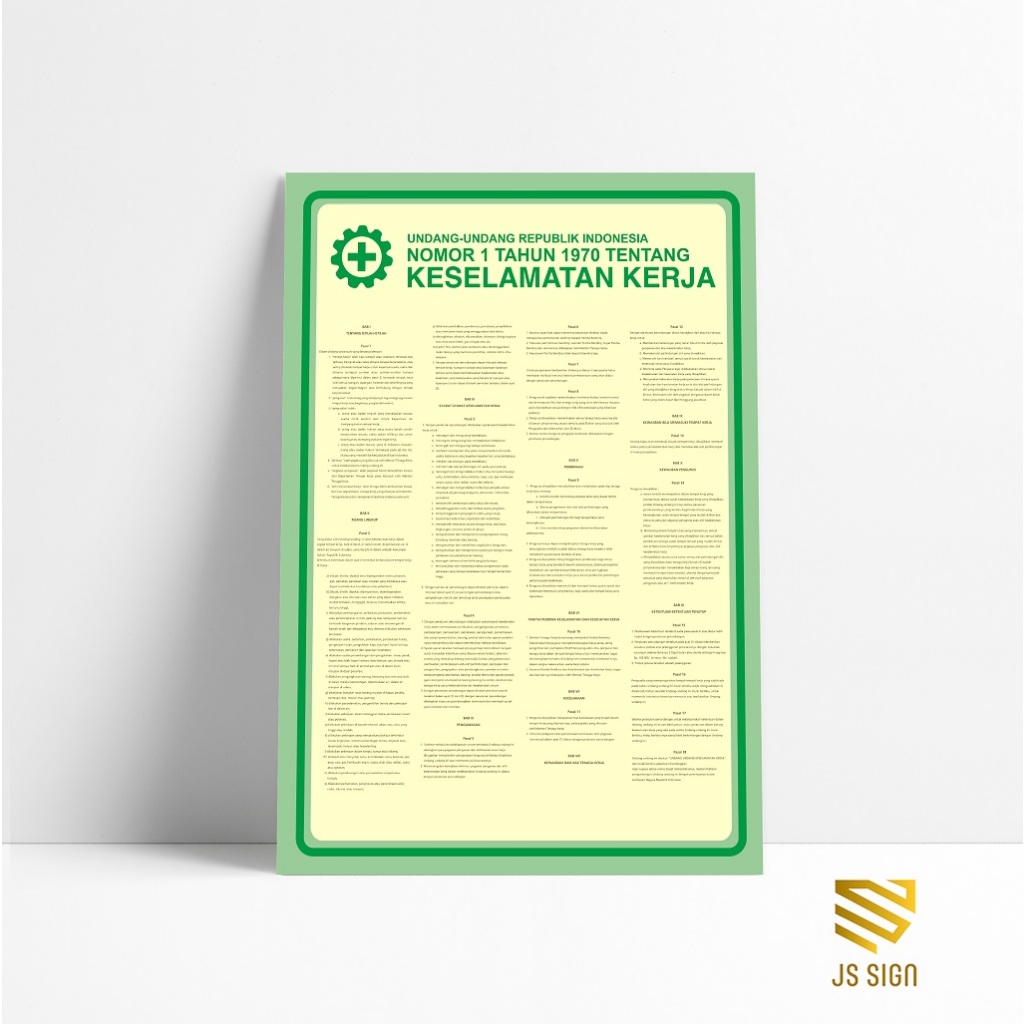 Poster Safety K3 Keselamatan Kerja UU th 1970 - KUNING