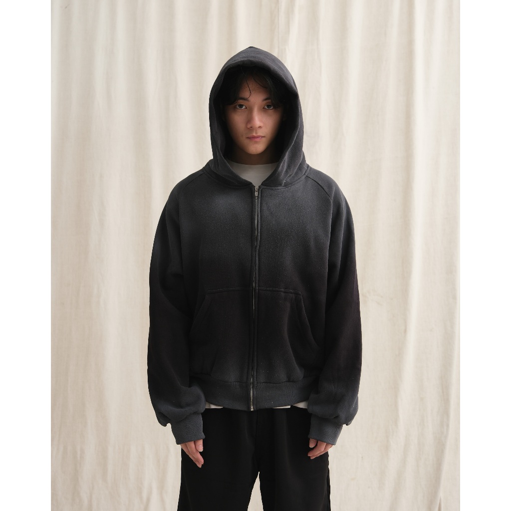 Raglan Zipper Hoodie - Vintage Black