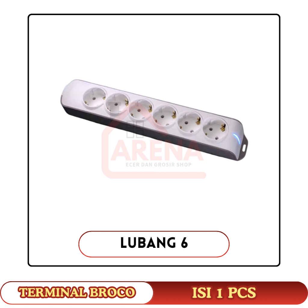 Broco Terminal Stop Kontak Socket Arde Colokan Broco Stopkontak Lubang 6 Miring + Lampu Broco 15366