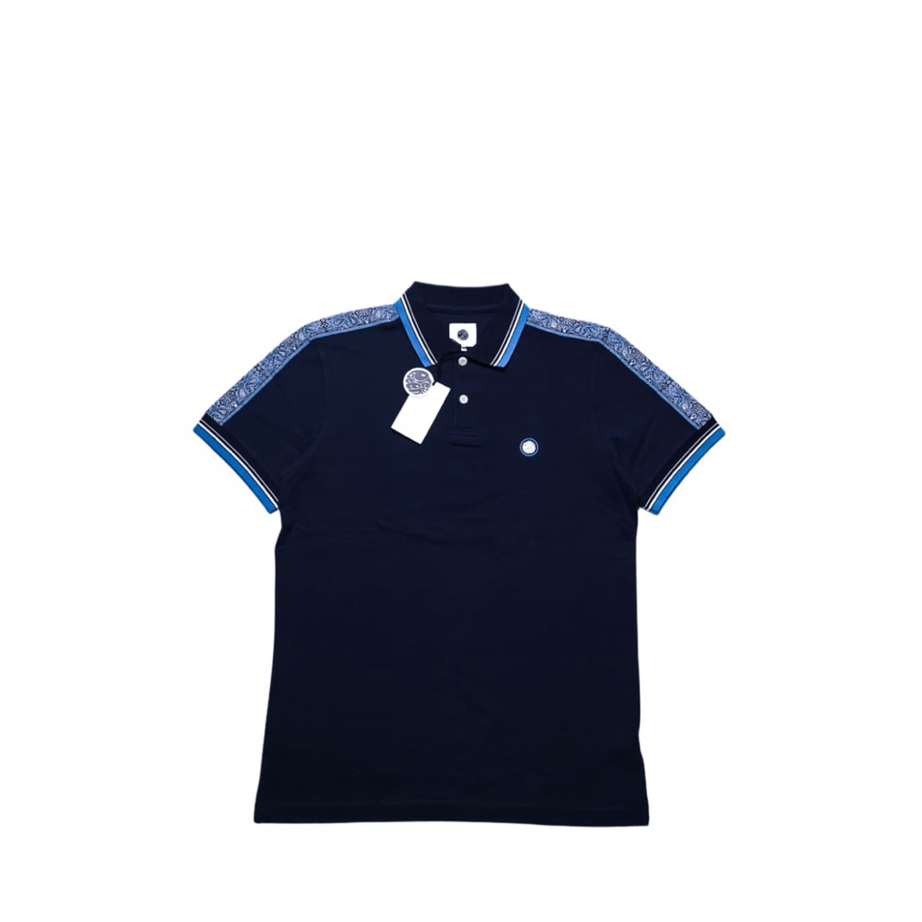 Pretty Green Eclipse Paisley Tape Polo Shirt navy blue