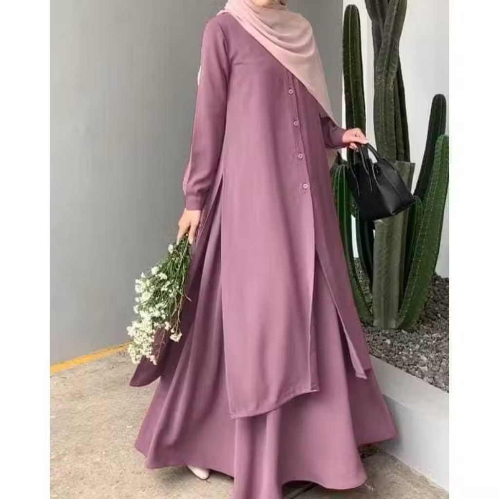 setelan wanita rok dan long Tunik terbaru bahan crinkle premium Arumi one set kekinian terbaru
