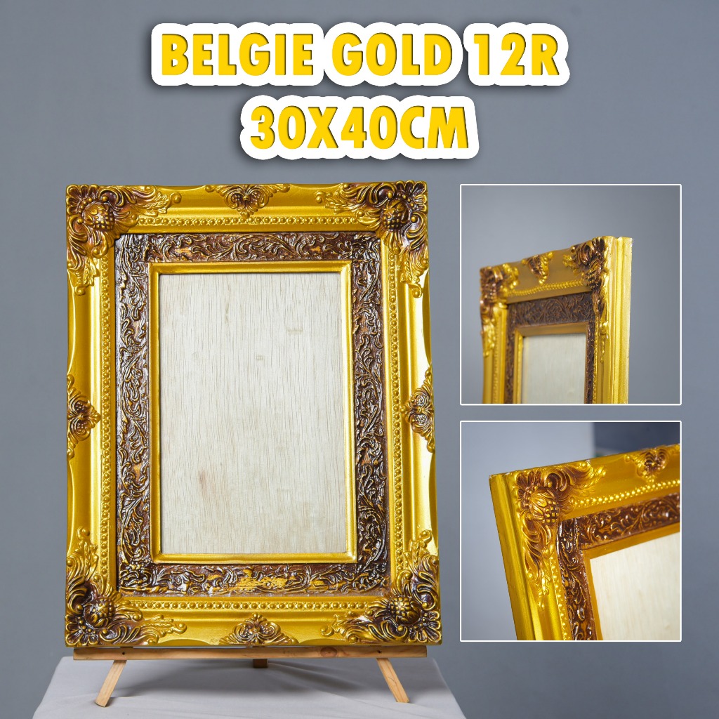 Bingkai Foto Figura Frame Belgi Gold 12R Ukiran Kayu 30x40cm.
