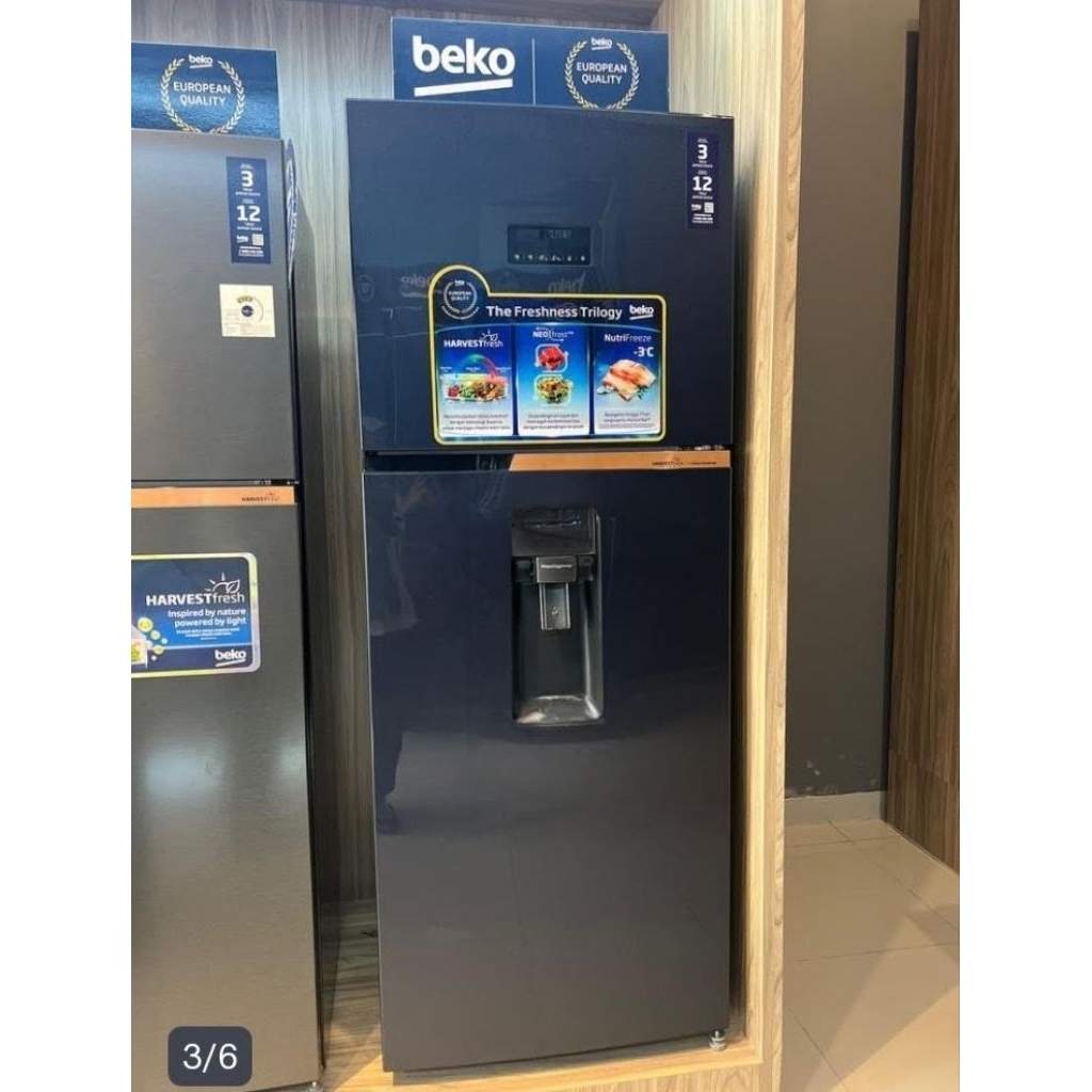 BEKO RDNT376E50VDUGBL Kulkas 2 Pintu ProSmart Inverter 375L Dual Cooling Water Dispenser