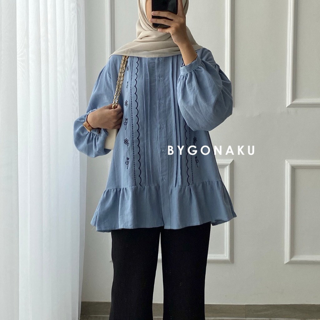 [GONAKU] Jolly Ruffle Shirt | Basic Shirt | Busui Friendly | Crop Shirt | Outer Linen | Outer Crop |